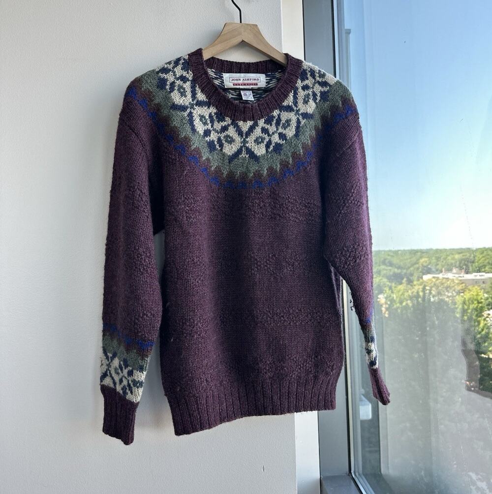 Vtg John Ashford Purple Worsted Wool Knit Crew Neck Pullover Sweater Women's M